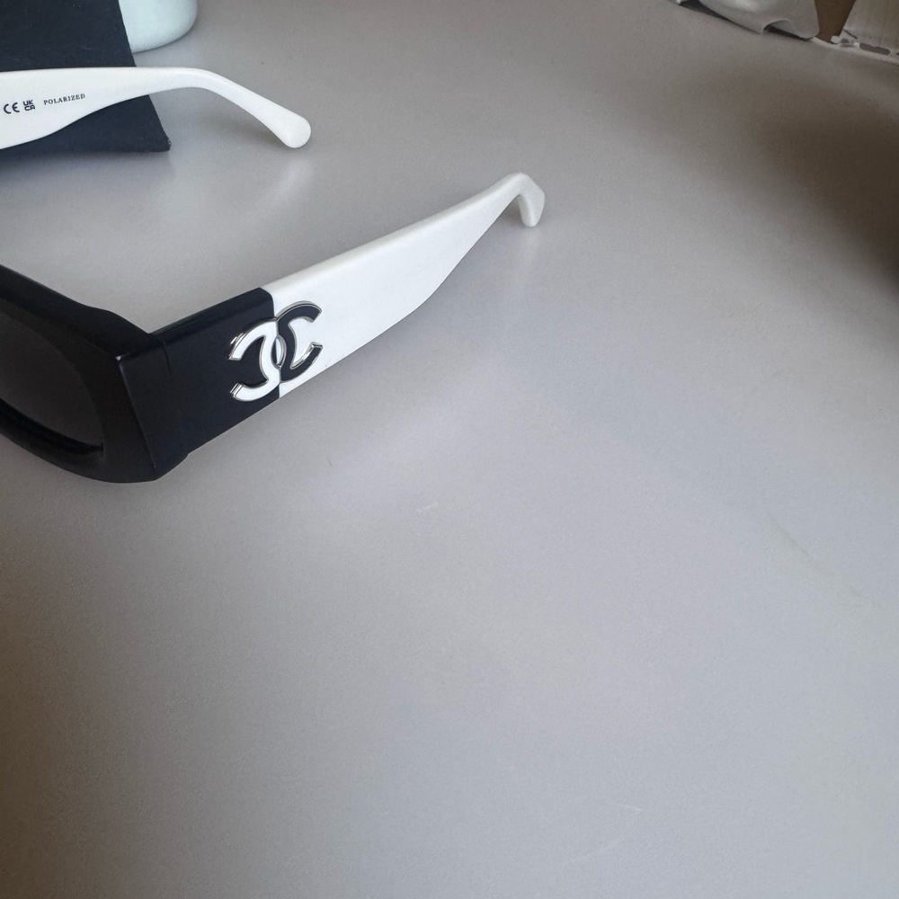Chanel Black And White Rectangular Sunglasses - image 4